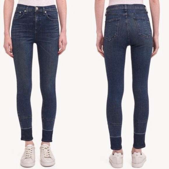 Rag & Bone High Rise Two Tone Ankle Skinny Jeans - Picture 2 of 15